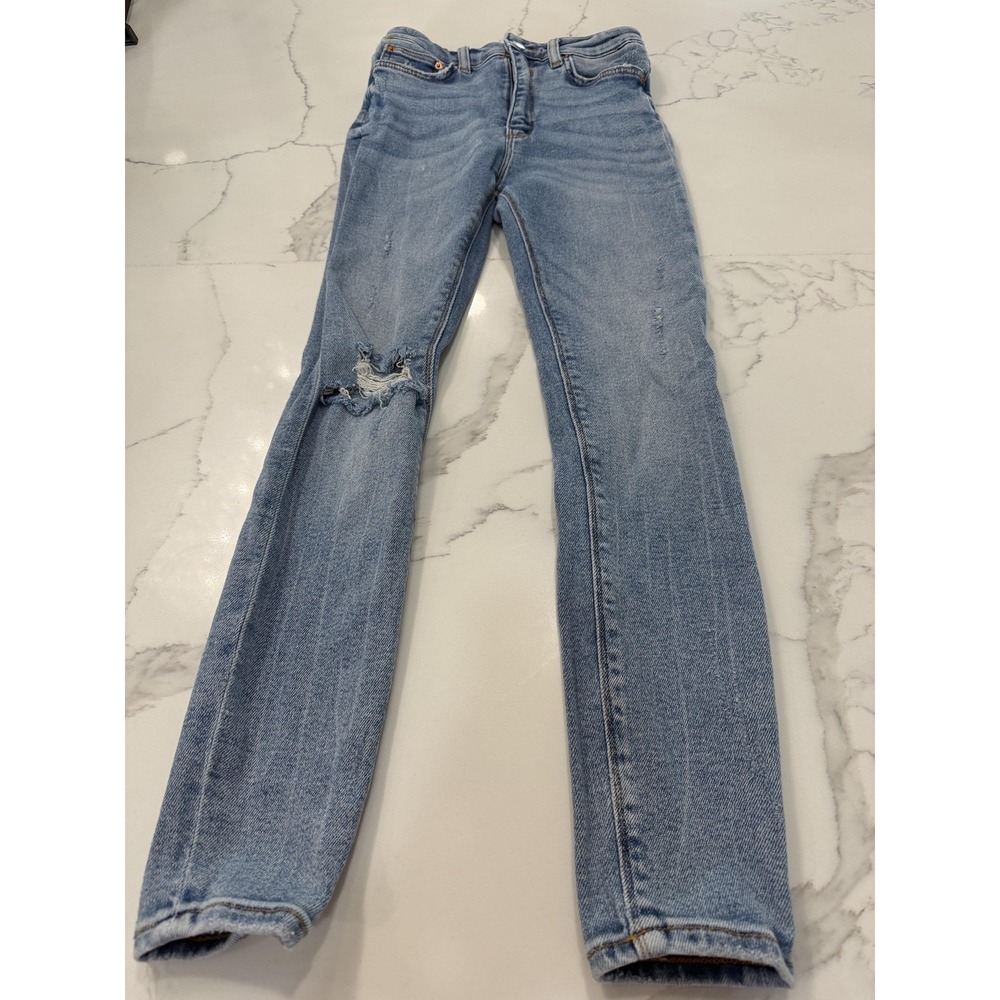 Zara Jeans Womens 2 Blue Skinny Distressed Ripped Knee Light Wash Denim